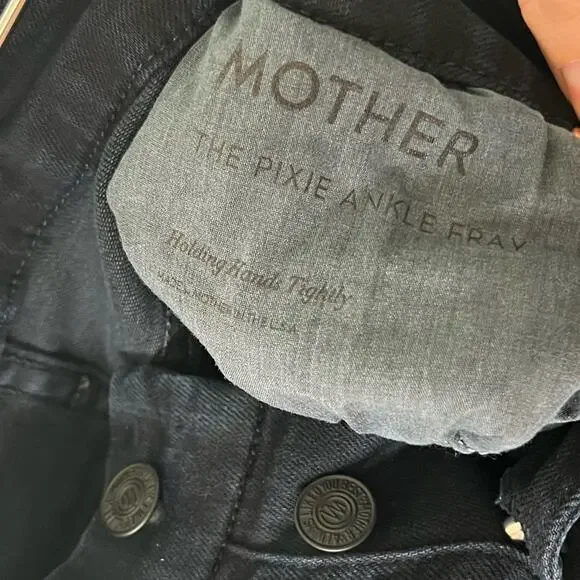 Mother The Pixie Ankle Fray High Waisted Dark Blue Distressed Skinny Jeans 24